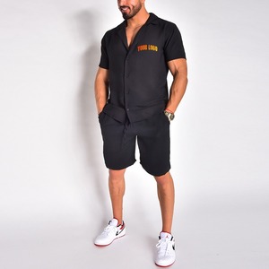 Traje Deportivo para Hombre, Cuello Redondo, Botones, Pantalones Cortos, Transpirable, Ligero, Verano, Corte Regular, Color Sólido, 100% Poliéster - Product Image 6