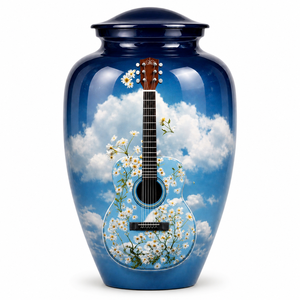 Autocollant commémoratif de luxe bleu ciel en forme de guitare avec urne funéraire émaillée pour cendres humaines - Product Image 3
