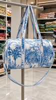 Sac de voyage de luxe en toile bleu et blanc à imprimé toile, grand format, durable, avec fermeture éclair, en tissu de coton