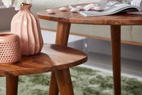 Table basse en bois massif de manguier avec plateau, design Flute