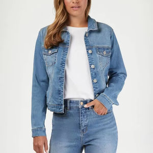 Chaqueta vaquera de mujer con mangas abullonadas, diseño elegante y femenino, ropa exterior de mezclilla al por mayor - Product Image 1