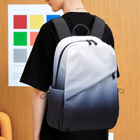 Sac à dos dégradé blanc et noir en nylon, grand format, décontracté, pour voyage, école, ordinateur portable, avec sangles à boucle réfléchissantes, unisexe