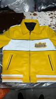 Blouson bomber jaune pour homme Avirex, logo brodé, col rabattable, fermeture éclair, cuir PU imperméable, hiver