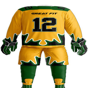 ELEGANT CORPORATION Men's Adult Hockey Uniform Set White Yellow Black Jersey Shorts Breathable 100% Polyester Heat-Transfer - Product Image 4