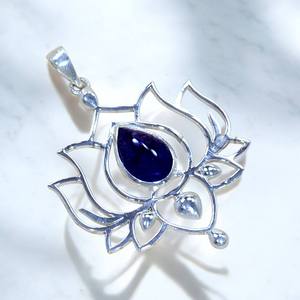 Pendentif en améthyste naturelle, design lotus, argent sterling 925, pendentifs faits à la main, prix de gros, accessoires de bijoux en argent - Product Image 1