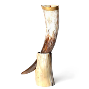 Viking Drinking Horns with Love Stand Polished Natural Buffalo Horn Craft Eco-Friendly Souvenir Portable Manufactured in India - Product Image 4