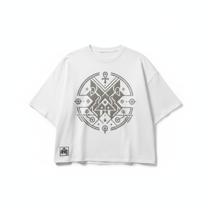 Camiseta blanca extragrande para mujer con tela de algodón premium, estampado de símbolos geométricos, tacto suave y transpirable, corte relajado. - Product Image 1