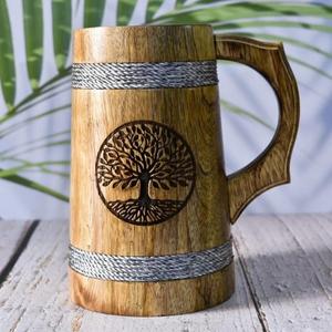 Jarra de Cerveza de Madera con Acabado Liso, Hecha a Mano, Estilo Rústico, para Cerveza Artesanal, Café, Té, Hogar, Bar, Restaurante, Regalo - Product Image 3