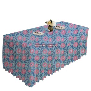 New Hand Block Printed Cotton Traditional <b>Rectangle</b> Dinning Pleated Table Cloth For Wedding Events Home Party And Home Decor - Product Image 4