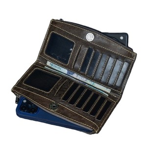 Vintage Camel Brown Crazy Horse Leather Multi Card Slot <b>Wallet</b> Phone Holder Pocket Zipper <b>Money</b> Clutch Organizer Pouch For Men - Product Image 3