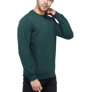 Men's Olive Green Crew Neck Pullover Sweatshirt Regular Fit Solid Color Knitted Cotton Casual Autumn Wear - Product Image 5