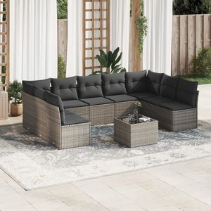 Set Divano da Giardino Grigio in Rattan con Cuscini Impermeabili Design Contemporaneo - Product Image 1