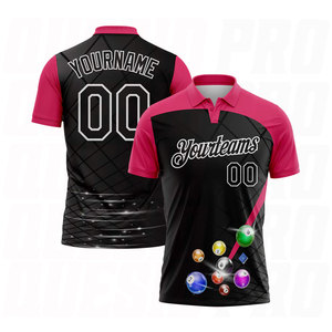 Camiseta Polo Personalizada Negra, Rosa y Blanca con Diseño de Bolas de Billar, Transpirable, de Secado Rápido, para Golf, con Logotipo Personalizado - Product Image 1