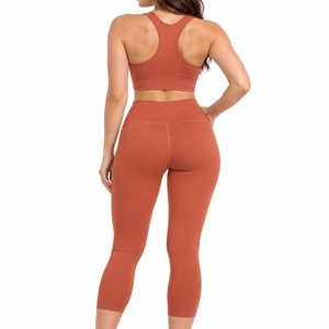 Women's Workout Set <b>Crop</b> Top And <b>Leggings</b> Two Piece Activewear Full Length <b>Leggings</b> Slim Fit Comfort Fit Yoga Set For Women - Product Image 3