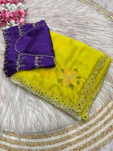 Sari de Seda Rangoli de Diseño Exclusivo con Blusa Elegante, Moderno y Estilizado, Última Moda India, para Fiestas, Casual, para Mujer - Product Image 5