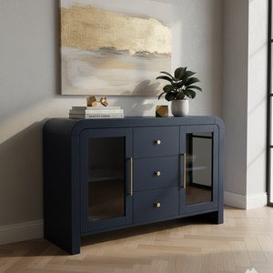 ตู้ไซด์บอร์ด ตู้บุฟเฟ่ต์ห้องนั่งเล่น ตู้คอนโซลพร้อมลิ้นชักกลางสามช่องและกระจกด้านข้างสองด้าน ดีไซน์ทันสมัย สีสันโดดเด่น - Product Image 5