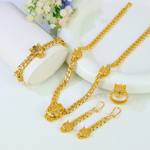 Luxury Dubai Gold Hollow Leopard Design Necklace Set 21k Gold Plated Italian Fashion Panther Jewelry Set for Party - Product Image 2
