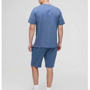 Mens Solid Color Summer <b>Set</b> Breathable 100% Cotton Streetwear Two Piece Outfit Crew Neck <b>Top</b> Drawstring <b>Shorts</b> Casual - Product Image 4