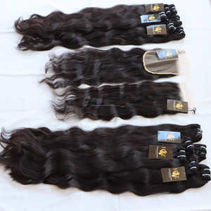 Mèches naturelles indiennes vierges avec Lace Closure, cheveux brésiliens vierges en vison, cuticules alignées avec Hd Fronta - Product Image 1