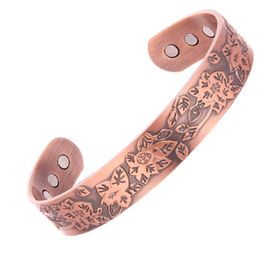 Brazalete Terapéutico de Cobre Puro con Flor de Loto en Relieve Artesanal, Joyería Metálica de Moda con Diseño Exquisito - Product Image 1