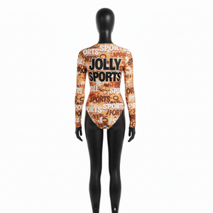 Traje de Baño de Manga Larga para Mujer, Premium, de Nailon y Spandex, Color Marrón Beige con Estampado, Logotipo Personalizado por Sublimación - Product Image 2