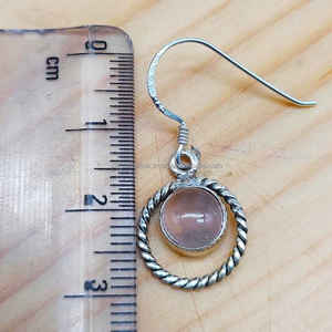 Solide 925 Sterling Silver Rose Quartz Gemstone Fine Dangle Boucles d'oreilles pour femmes et filles Bijoux indiens faits à la main - Product Image 2