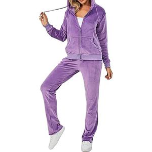 Conjunto de 2 piezas de entrenamiento femenino con logotipo personalizado Conjunto de dos piezas de gran tamaño personalizado Chándales de terciopelo para mujer Chándales con cremallera - Product Image 3