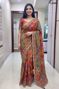 Traditional Indian <b>Satin</b> Saree with Resham thread work saree Jari work For Wedding Occasion Women's Floor Length Saree - Product Image 6