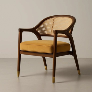 Chaise artisanale en bois et en rotin - Product Image 1