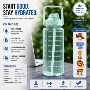 Botella de Agua de 2000 ml, Diseño a Prueba de Fugas Libre de BPA con Marcadores de Tiempo Motivacionales - Product Image 5