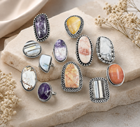 Bagues tendance en laiton de haute qualité Lusterelics, serties de pierres précieuses naturelles, monture closée, plaqué argent 925, vente en gros