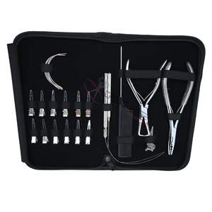 Kit de herramientas para extensiones de cabello con aguja de bucle, enhebrador, pinzas de estilismo, peine y alicates de acero inoxidable en estuche de salón - Product Image 1