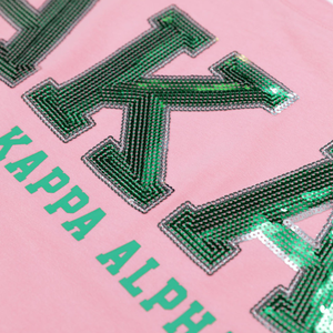 T-shirt à manches courtes en coton de qualité supérieure pour femmes, avec patch à paillettes roses, vêtements de sororité grecque, mode décontractée - Product Image 3