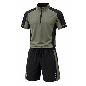 Ensemble Homme Grace Collection : Haut à Capuche en Polaire Séchage Rapide Manches Courtes et Short à Cordon de Serrage, Noir Uni avec Logo Frontal, Style Streetwear - Product Image 1