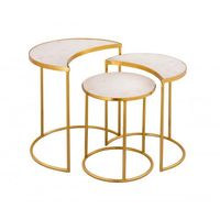Table gigogne en métal de qualité supérieure avec plateau en marbre, tables d'appoint rondes durables pour le mobilier de salon contemporain