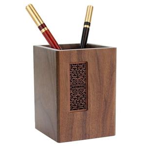 Porte-stylos créatif multifonctionnel en bois, pot à pinceaux, cadeau personnalisé avec LOGO, boîte à stylos carrée en bois jaune, bambou - Product Image 3