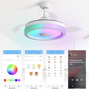 Ventilatore da soffitto moderno a LED da 42 pollici con 3 pale in ABS da 120V, motore DC reversibile, luce LED da 32W, telecomando e design invisibile - Product Image 6