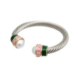 Bracelet jonc épais classique rose et vert en argent pour femme, élégant avec breloque perle, accessoire de mode, cadeau pour fête et usage quotidien - Product Image 6