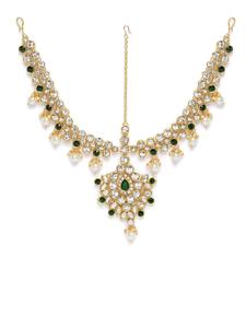 ชุดสร้อยคอทองแดงชุบทองโบราณประดับมุกสไตล์ชาติพันธุ์สำหรับเจ้าสาว พร้อมต่างหูและเครื่องประดับศีรษะแบบมังติกก้า ของขวัญสำหรับงานหมั้นและงานแต่งงาน - Product Image 4