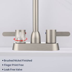 Rubinetto per Bagno RV a Foro Singolo, Finitura Nichel Spazzolato, con 2 Maniglie [Design a 3 Fori, Tubo di Scarico Pop-Drain Non Incluso] - Product Image 2