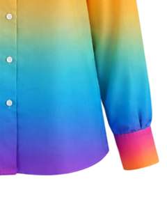 Camisa de Manga Larga para Mujer, Color Degradado de Rosa Intenso a Naranja, Amarillo y Azul, Estilo Casual para Oficina, Fabricante de Blusas Personalizadas OEM - Product Image 6