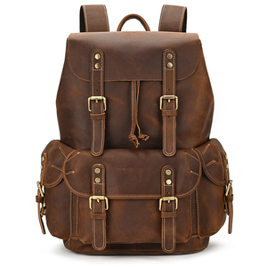 Vintage Leather Rucksack Dark Brown Flap Closure Brass Buckles Multi <b>Compartment</b> <b>Backpack</b> Wholesale Manufacturer - Product Image 3