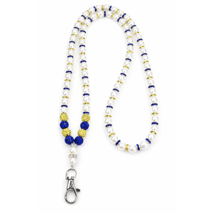 Pearl <b>Beaded</b> Lanyard Pink <b>Blue</b> Rhinestone Accent Stylish ID Badge Holder Necklace Strap Elegant Fashion Accessory - Product Image 5