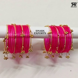 Rani Pink Gold Plated 32-Piece Kashmiri Jelly Bangles Set Ghungru for Both Hands Traditional Indian Women's Fashion Bridal - Product Image 5