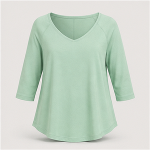 <b>Womens</b> Pale Mint Green <b>V</b> <b>Neck</b> Three Quarter Raglan Sleeve Relaxed <b>T</b> <b>Shirt</b> WTS-0022 - Product Image 1