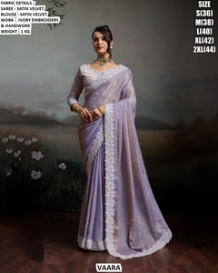 Mehfil Glam Traditional <b>Satin</b> Velvet Saree-Wrinkle-Free & Moisture-Wicking for Wedding & Party Occasions - Product Image 4