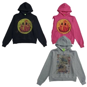 Sweat à capuche zippé Hip Hop décontracté pour hommes dessin animé visage souriant imprimé surdimensionné coupe ample sweat d'hiver pull à capuche Couples - Product Image 2