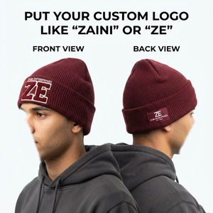 <b>Men</b> Rib Knit Beanie Cap 280 GSM Premium Acrylic Warm Burgundy <b>Winter</b> <b>Hat</b> Custom Embroidered Logo Cuffed Unisex Skull Cap Knit - Product Image 1