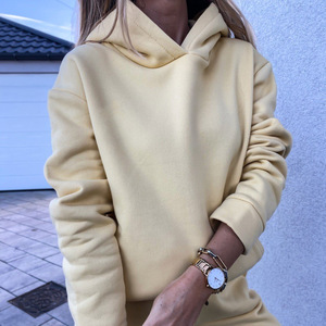 Sweat-shirt à capuche pour femme, manches longues, coupe ample, couleur unie, haut décontracté, 100% coton tricoté, respirant, à porter toute l'année - Product Image 5