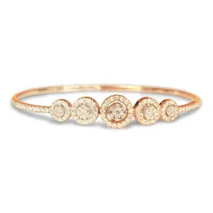 0.95ct Natural Diamond Cuff Bracelet 14K Gold Pave <b>Cluster</b> Stackable Jewelry - Product Image 1
